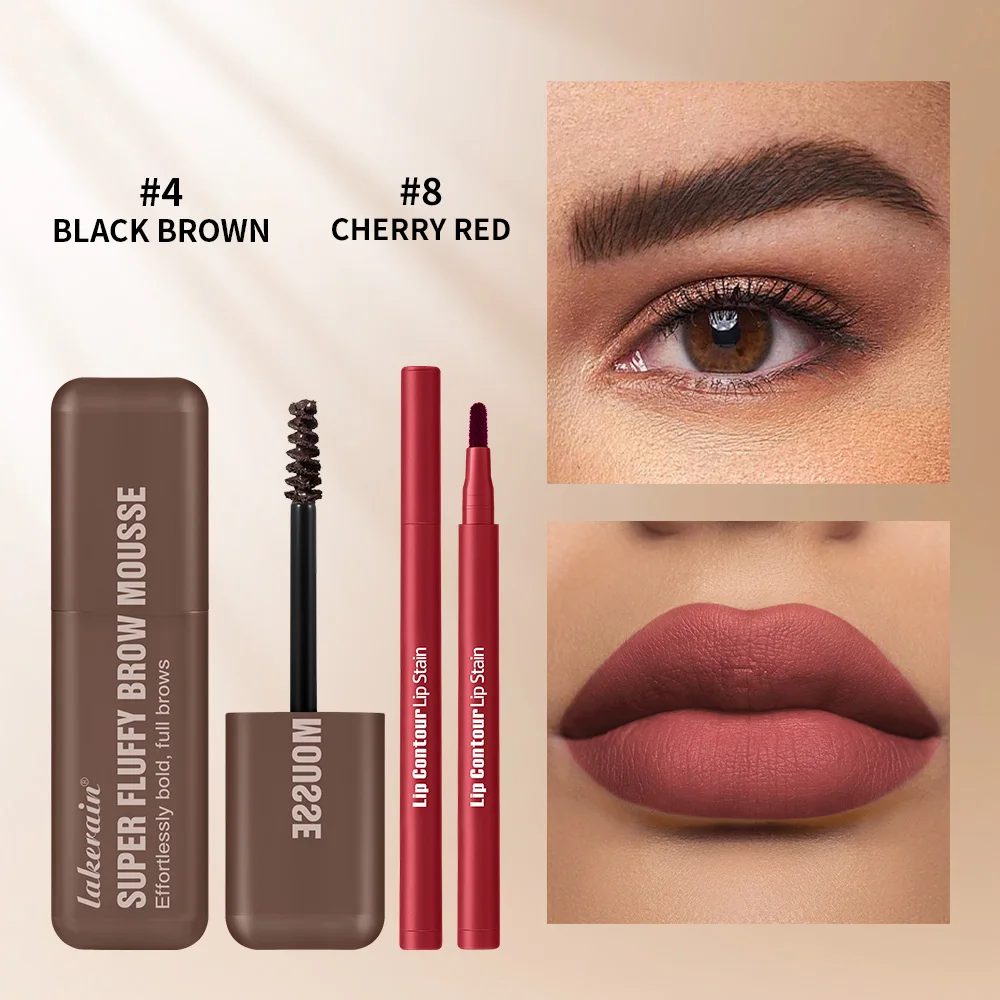 2pcs/set Matte Lip Liner And Waterproof Eyebrow Mousse Tint Long Lasting Eyebrow Dye Cosmetics Professional Outline Lips Contour