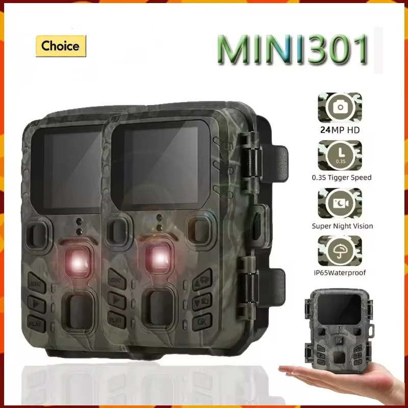 2pcs Mini301 Mini Hunting Camera 24MP 1080P Outdoor Wildlife Trail Infrared Night Vision Motion Camera Scouting 0.3S Photo Traps