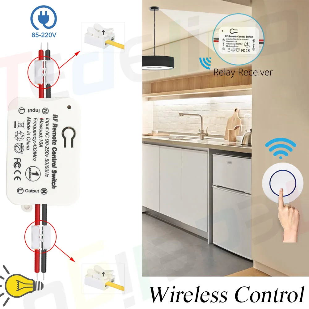 110V 220V 240V Wireless Light Switch Mini Round Panel Wall Switch,RF 433MHz Remote Control Switch for Home LED Light Lamp ON OFF