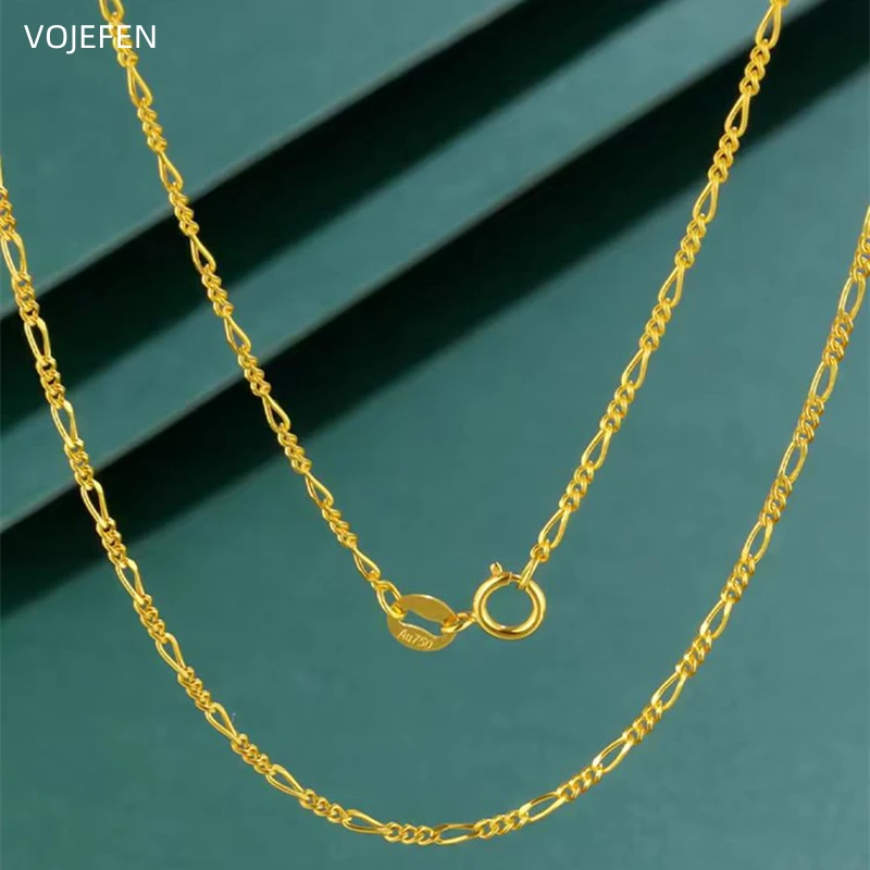 VOJEFEN AU750 Gold Necklace 18K Real Gold Figaro Chains Choker Jewel High Quality Luxury Brands Genuine Fine Jewelry Wholesale