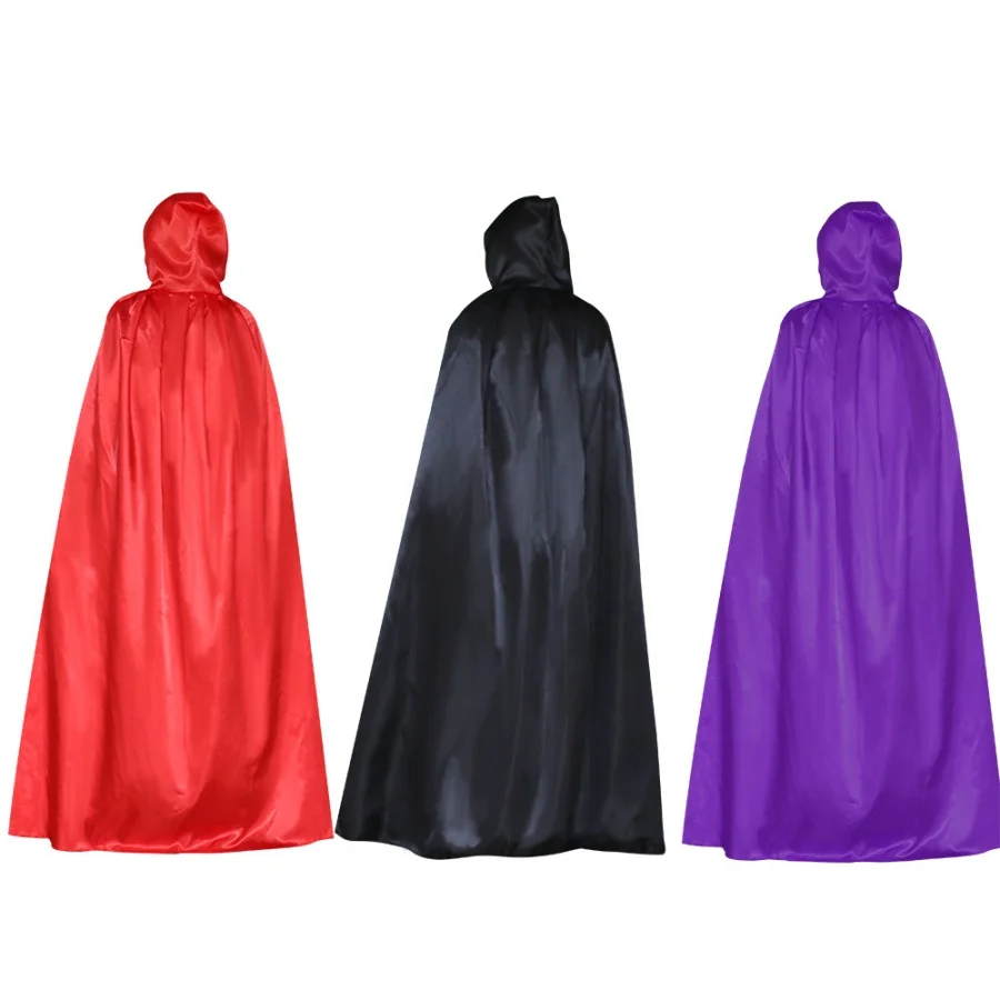 Long Hooded Satin Cloak Halloween Vampire Witch Cosplay Cape Carnival Masquerade Party Costume for Men Women Unisex