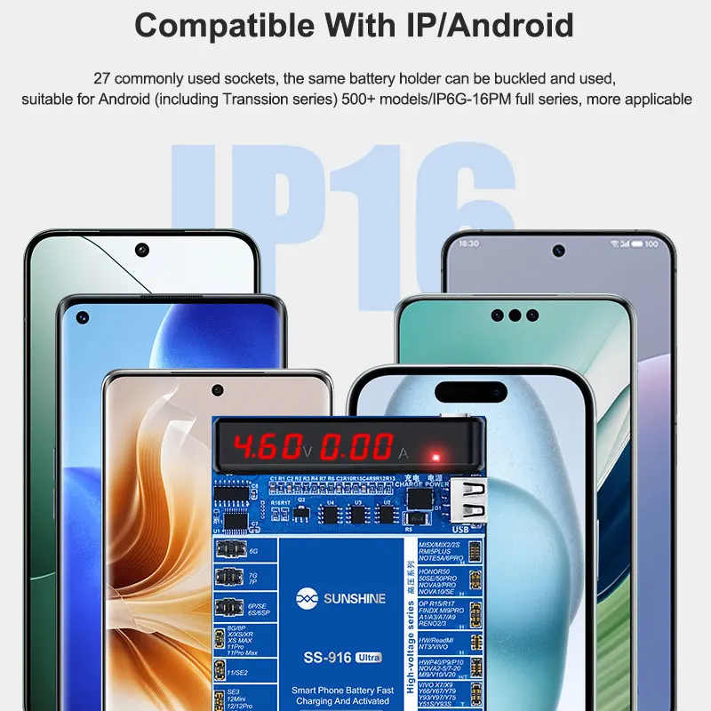

SUNSHINE SS-916 Ultra Charging Activation Fixture 5-9V Adaptive Voltage Support to IP6G-IP16 and Android Models