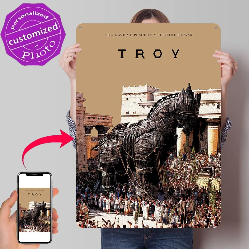 Troy 3D Texture Metal Poster Customized Wall Art Tin Sign Gift for Mancave Luxury Decoration Home Decor Accessories Wand Deko