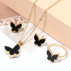 Hot selling item Butterfly Jewelry Set fashion two sided Imitation fritillaria necklace earrings ring three-piece