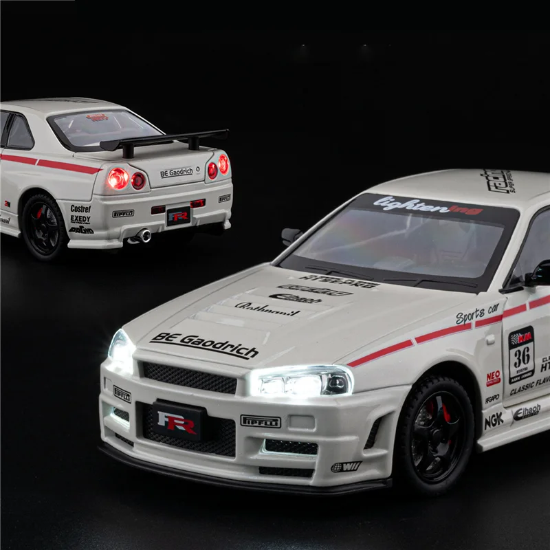 1:24 آريس سيلفيا سكاي لاين GTR R34 سبيكة سيارة رياضية نموذج Diecasts لعبة معدنية المسار سباق المركبات نموذج سيارة ضوء الصوت الاطفال هدية