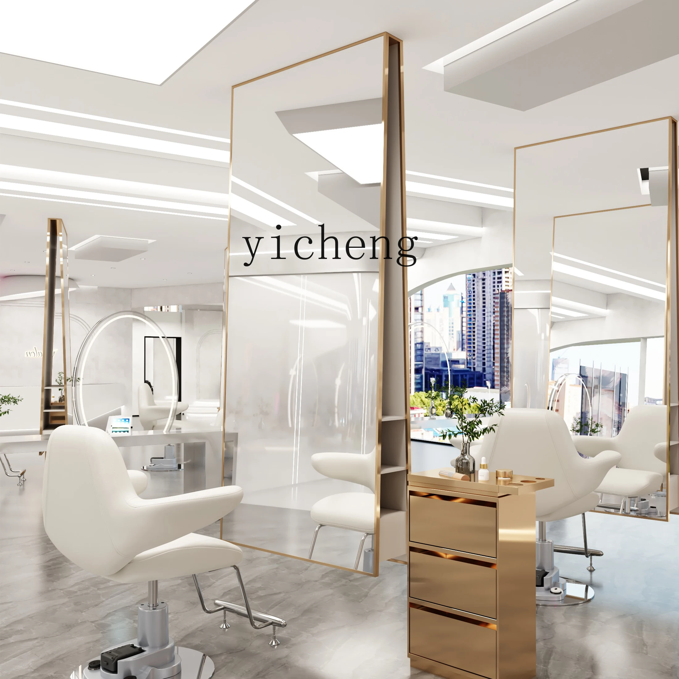 

TQH barber shop mirror hair salon special table perm, dye and cut hair floor full body mirror with storage double-sided mirror