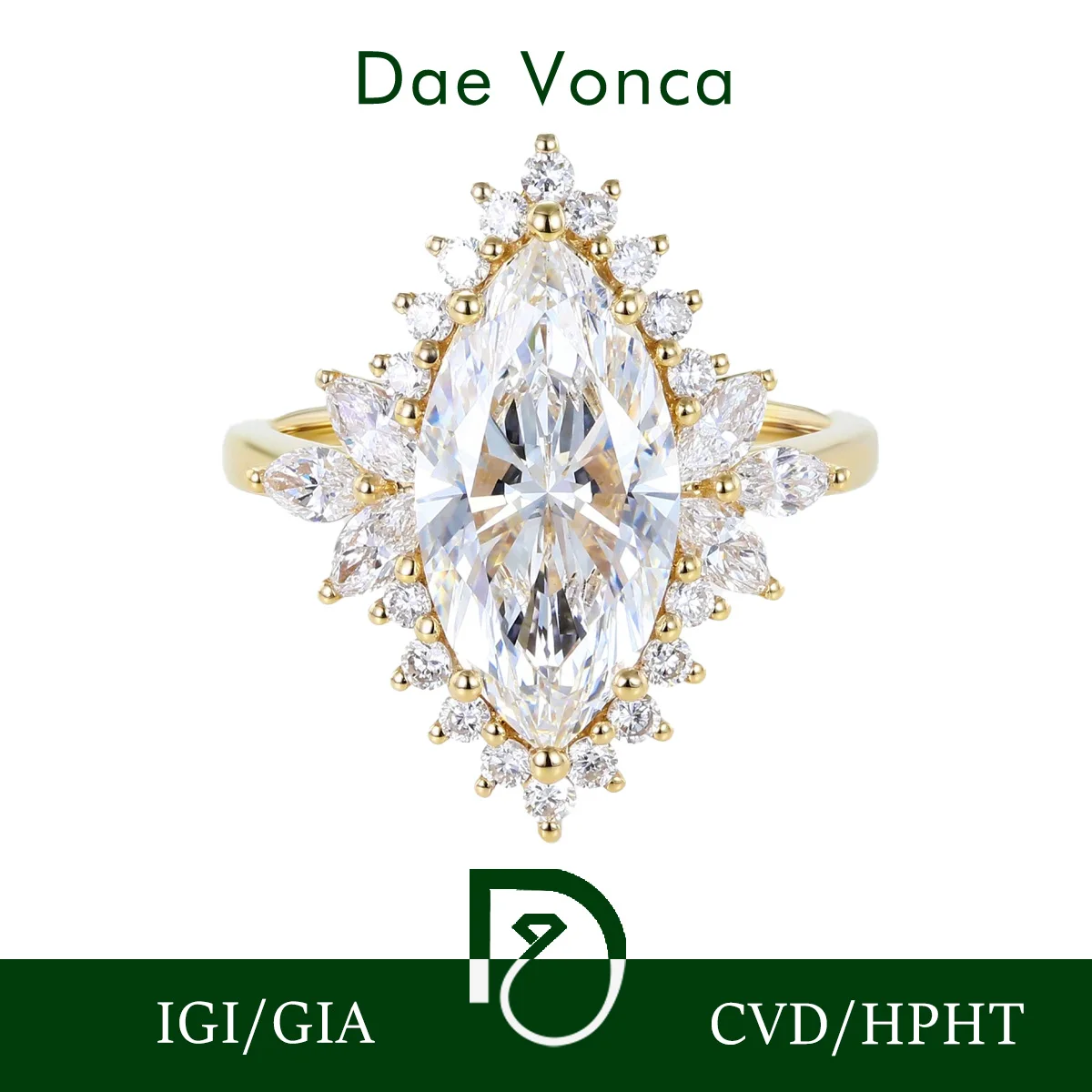 IGI Certificate Center Marquise Lab Grown Diamond Ring 9K/14K/18K Yellow Gold Lab Diamond Ring Jewelry Women Luxury High Quality