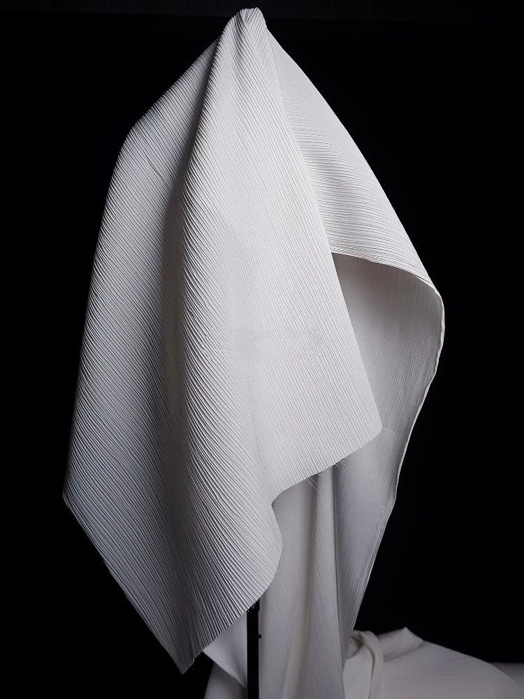 

Micro Elastic White Pleated Jacquard Fabric for Plastic Stripes Creative Clothing Designer Diy Sewing Per Meter Cloth Material
