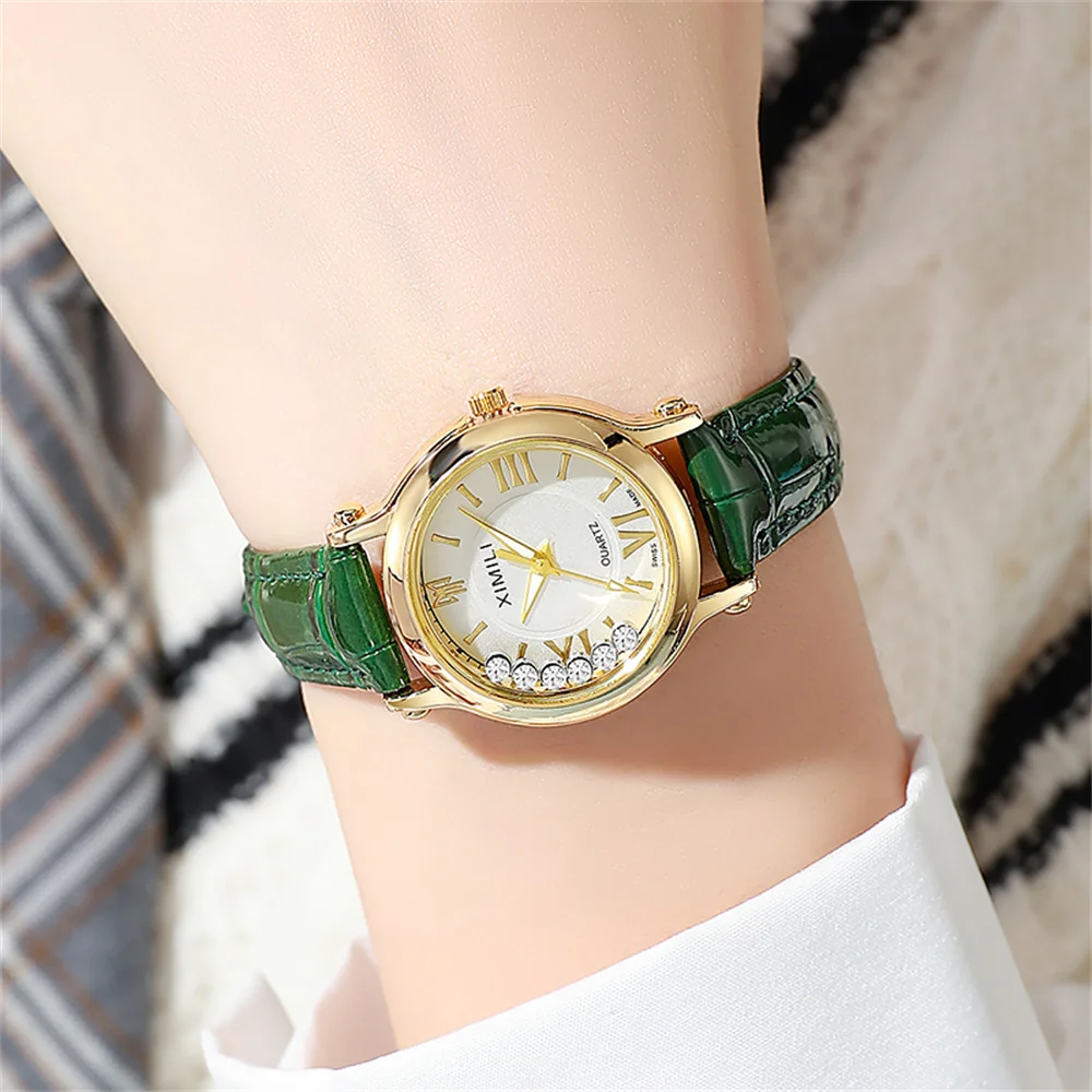 Fashion 2024 New Small Ladies Simple Roller Ball Quartz Watch Business White Leather Women's Dress Gift Clock Wristwatch