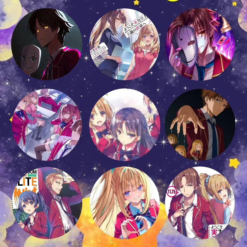 Anime Classroom Of The Elite Badge Tinplate Meme Round Brooch For Hat Bag Creative Lapel Jewelry Accessories Gifts