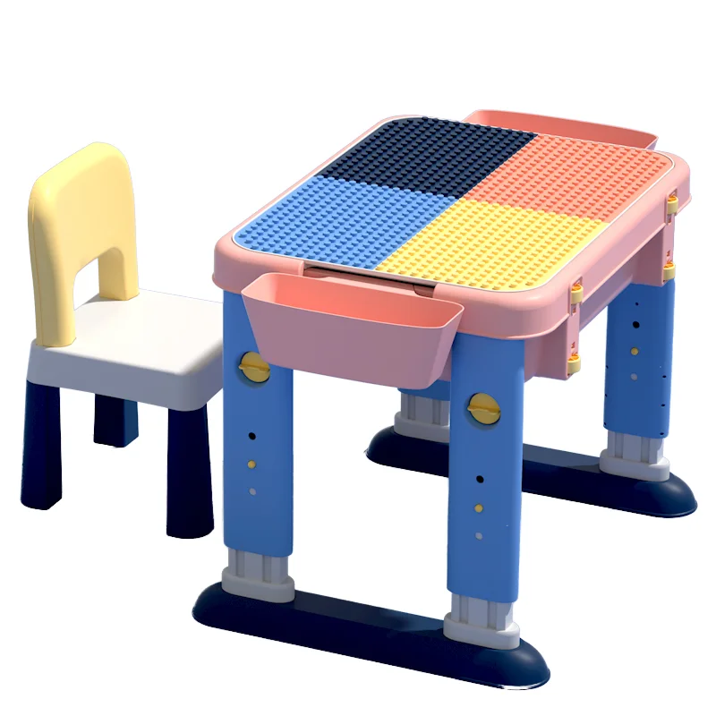 Deli 74541 pink Children's multifunctional building block table safe portable building block table send children chairs