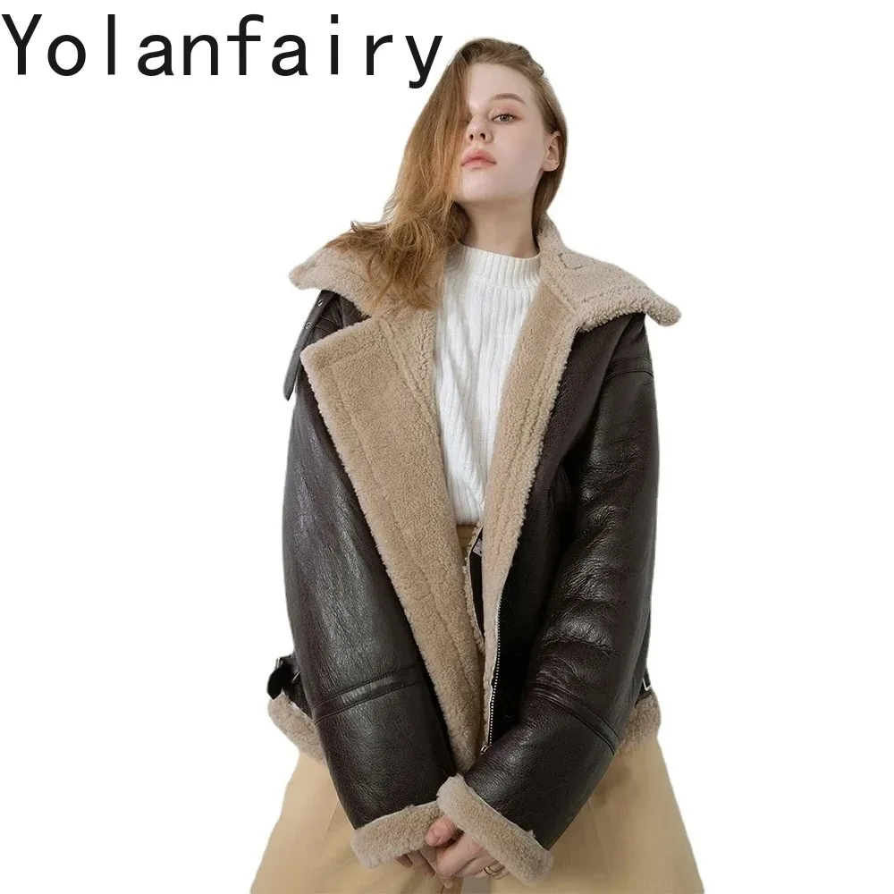 

YOLANFAIRY куртка из натуральной кожи, женская шуба из натурального меха, женская мотоциклетная куртка из натурального меха ягненка, женская зимняя куртка Veste Femme
