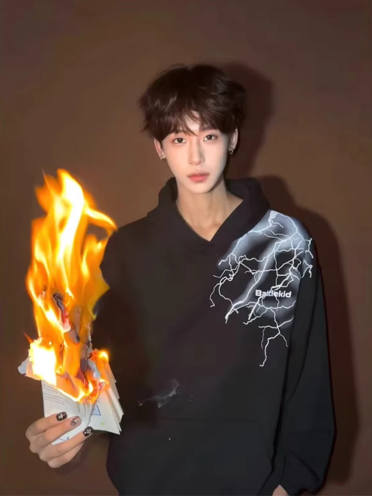 

Американская толстовка оверсайз для мужчин, повседневная, свободного кроя, с принтом, парная, осенняя, молодежная, модная