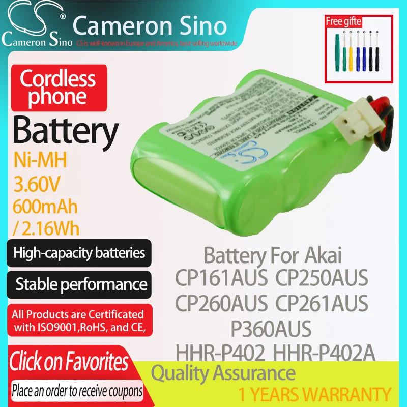 CameronSino Battery for Akai CP161AUS CP250AUS CP260AUS CP261AUS P360AUS fits AT&T 89-1332-00-00 Cordless phone Battery 600mAh