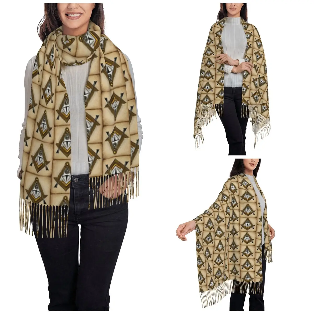 Original Freemasonry Masonic Symbol Shawl Wraps Women Winter Large Long Scarf Pashmina Tassel Scarves