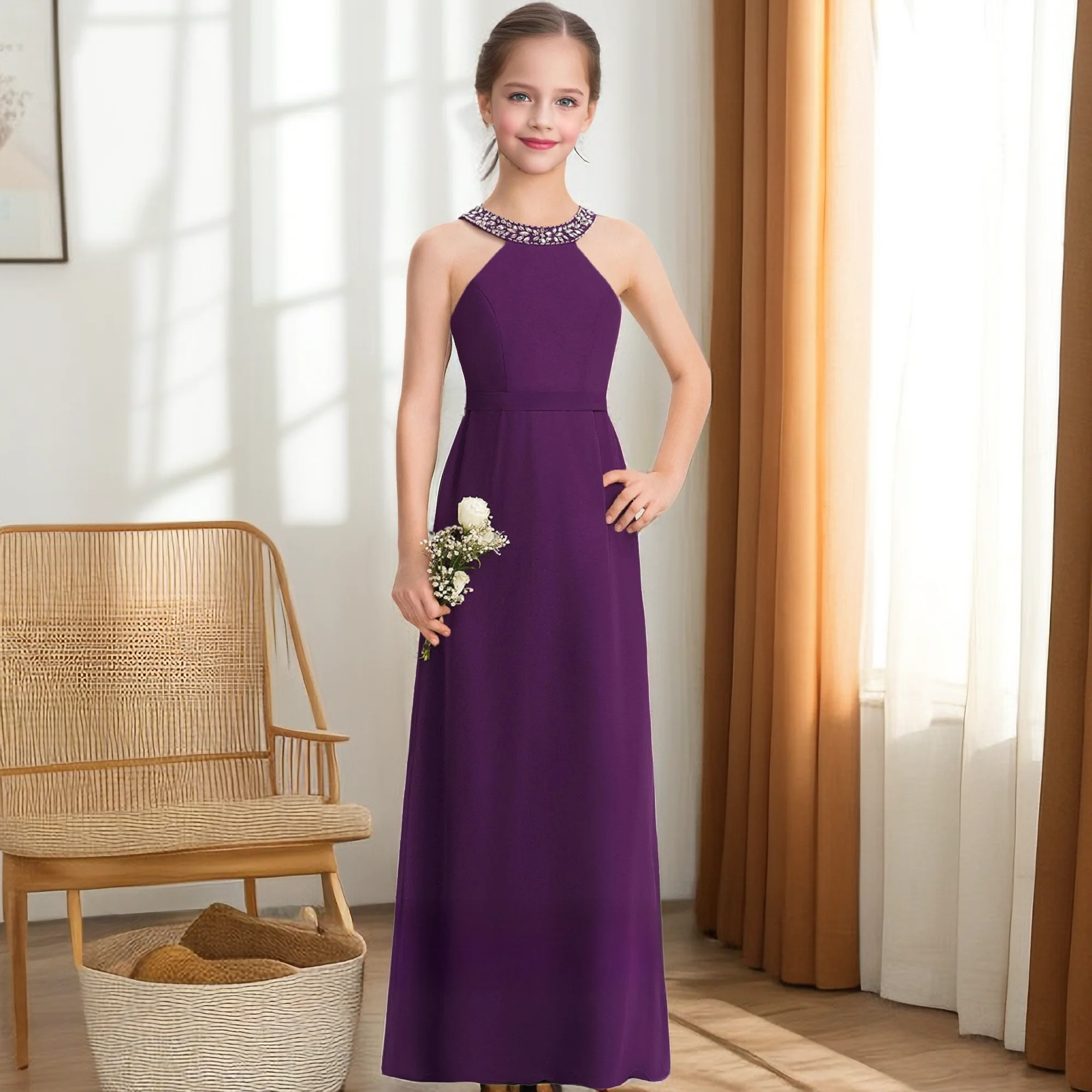 A-Line Chiffon Junior Bridesmaid Dress For Children Birthday Evening Party Ball-Gown Prom Night Pageant Banquet Wedding Event