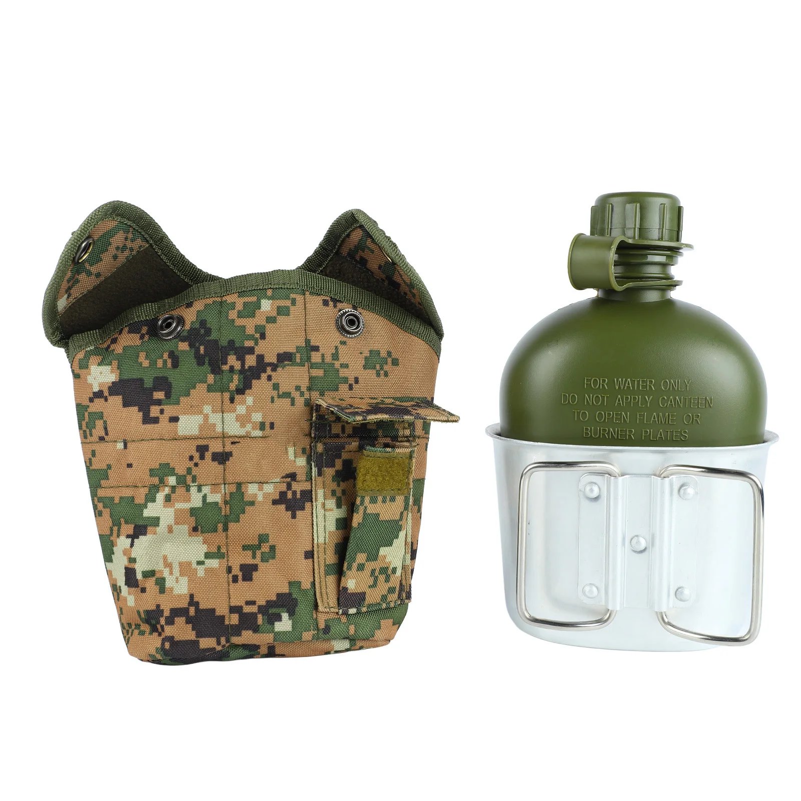 

1L Portable Camping Water Bottle Aluminum Alloy Bottle Cup And Bag Set Multifunctional Sport Water Kettle