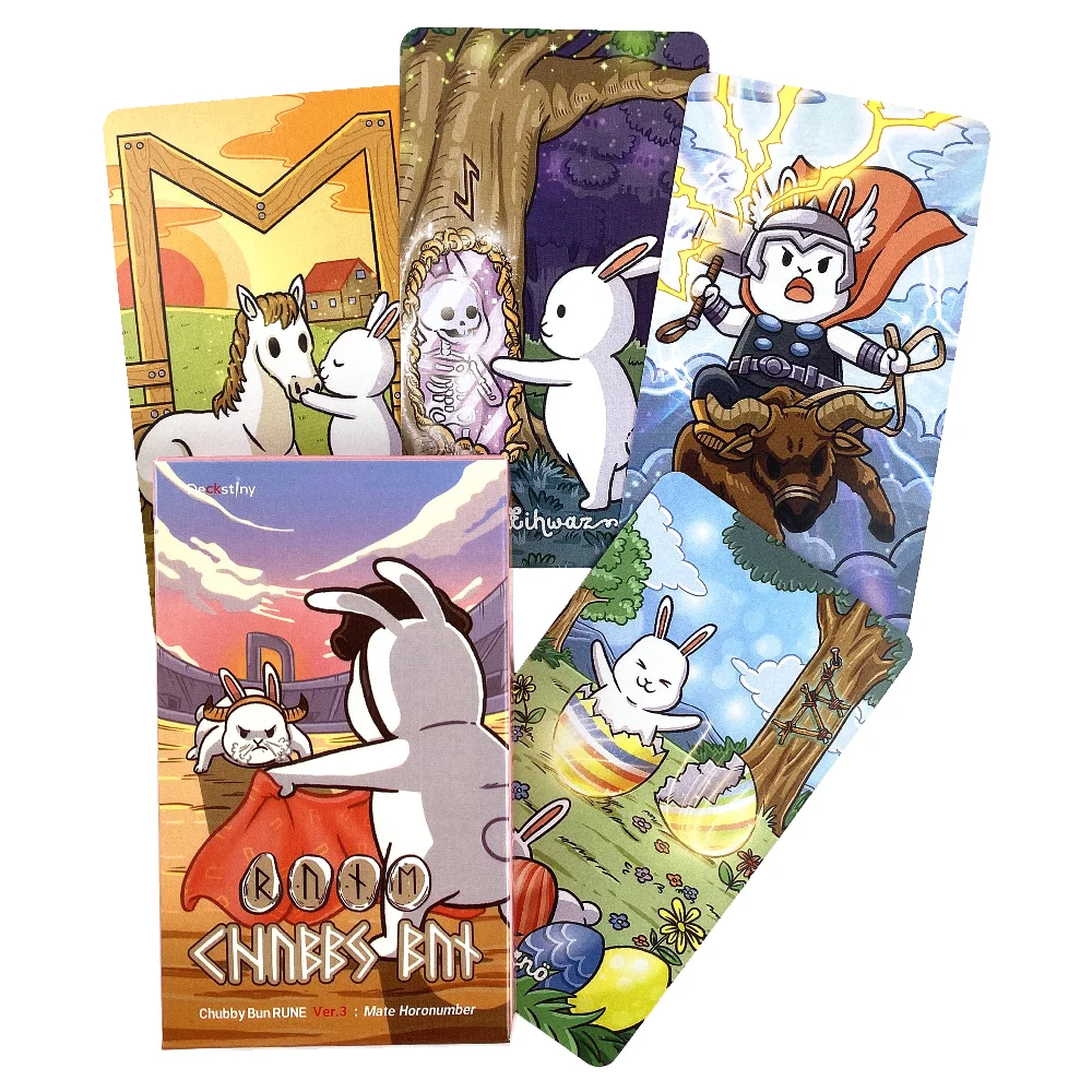 Chubby Bun Rune Rabbit Oracle Cards 영어 버전 보드 게임 데크 요술 요정 타로 신비한 운세 카드 놀이