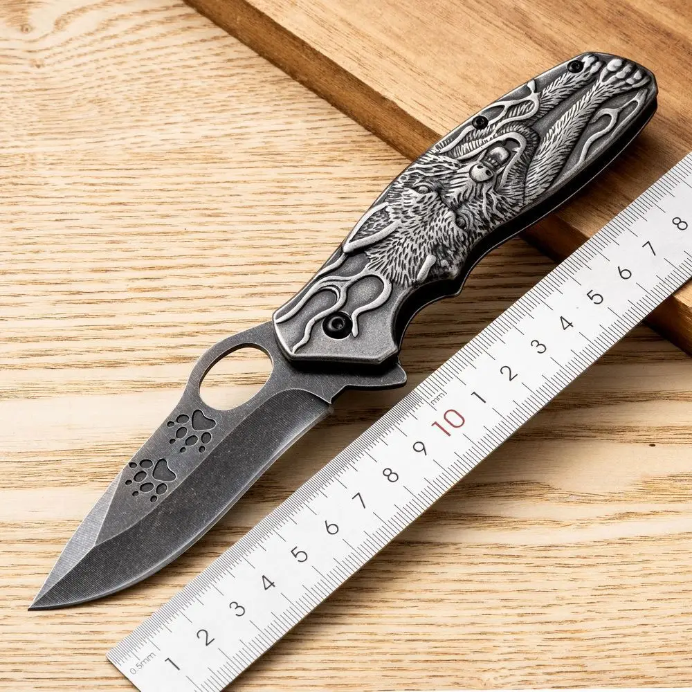 Steel Camping Folding Knives for Men High Hardness Outdoors Self Defense Tactical Knives for Hunting and Fishing Relief Handle