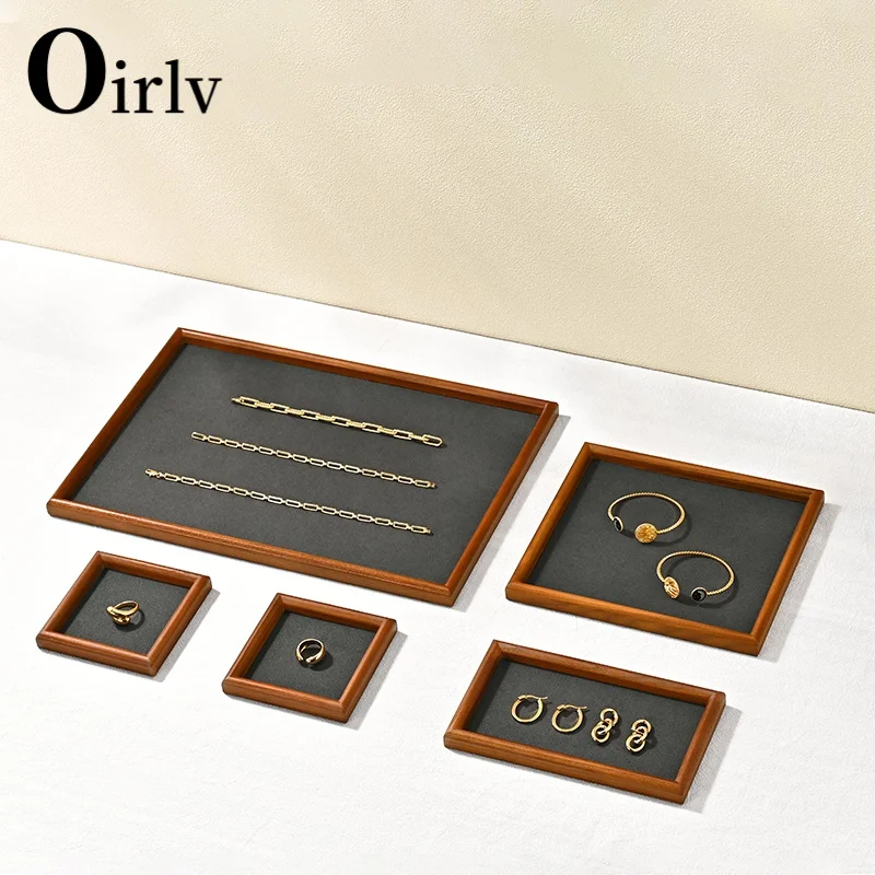 Oirlv Retro Solid Wood Fashion Wood Ring Display Tray Jewelry Stud Earrings Storage Plate Jewellery Counter Showcase Props