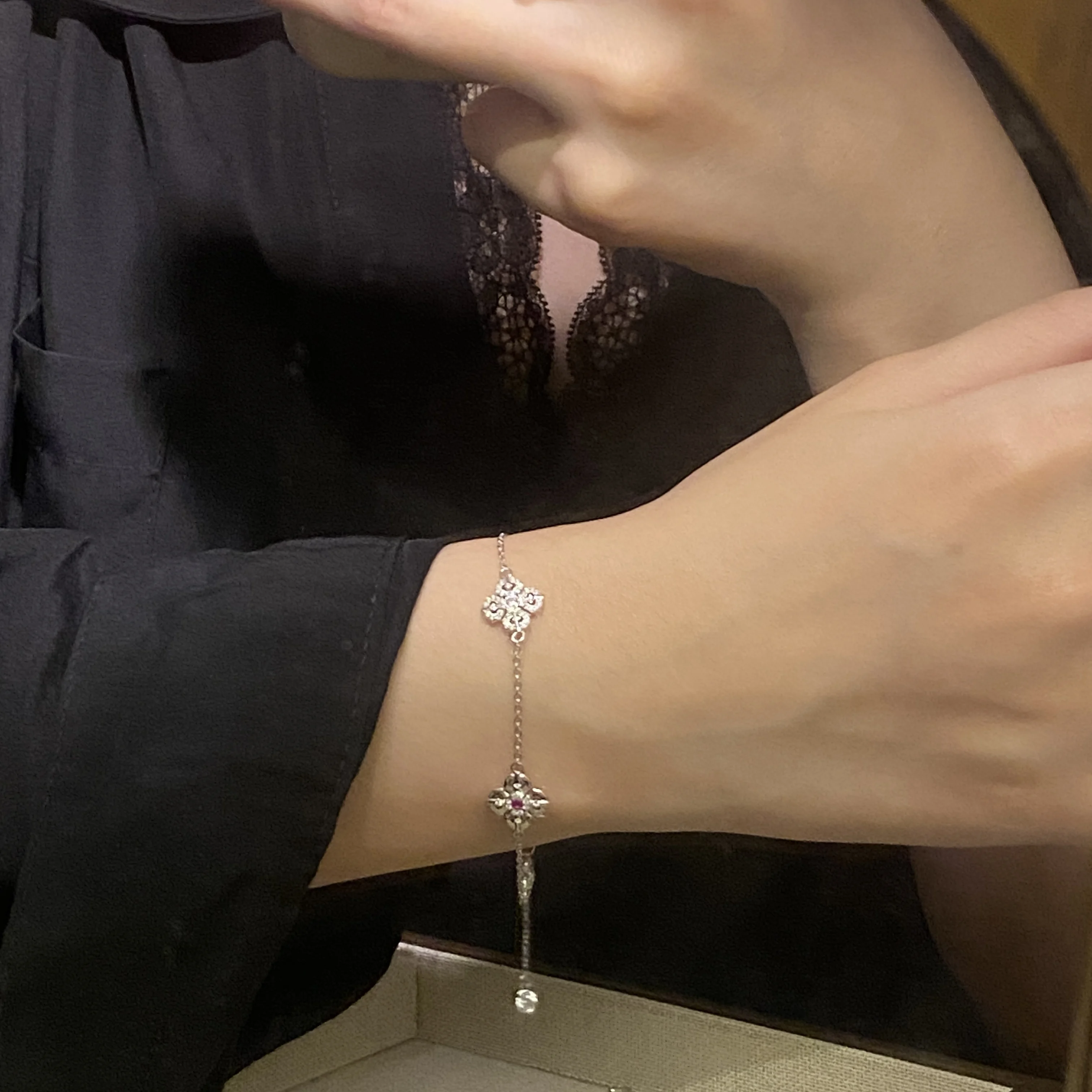 الرجعية مويسانيتي زهرة سوار S925 فضة فاخر قسط Handchain للنساء أنيق أنيق مجوهرات الزفاف هدية #6