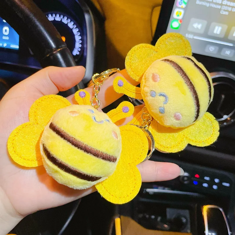 1 Uds. Lindo llavero de abeja de peluche llavero de dibujos animados bolso encanto para mujeres niñas mochila bolso decoración llavero esponjoso regalos para niños