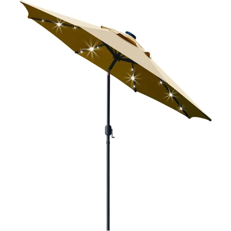 9' Solar LED Lighted Patio Umbrella with 8 Ribs/Tilt Adjustment and Crank Lift System