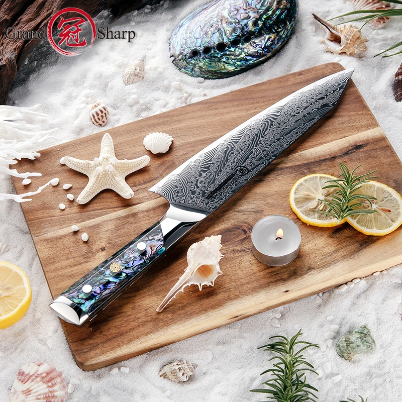 Grandsharp 8.5 Inch Japanese Kiritsuke Knife AUS10 Damascus Steel Kitchen Chef Knives Meat Fish Vegetables Cutter Gyuto Knife