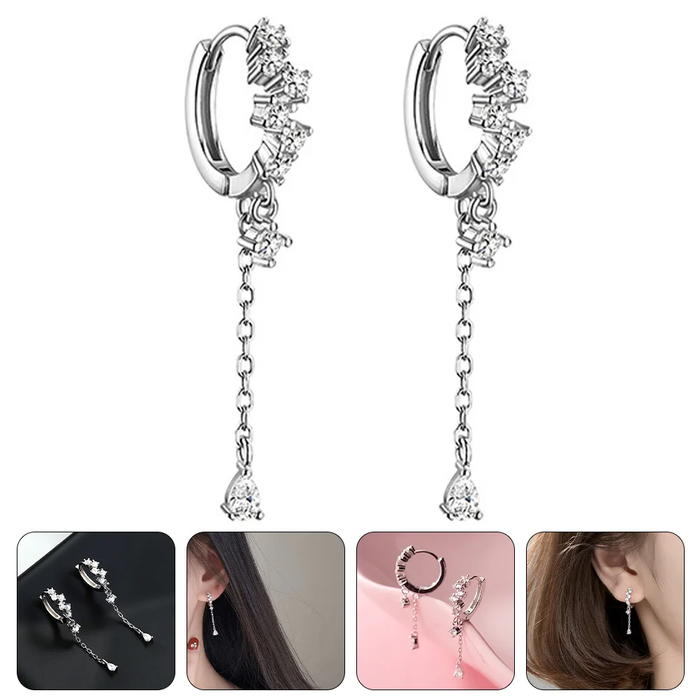   Orecchini eleganti con orecchio a goccia flash per donna pendenti a spirale scintillante con zirconi a catena