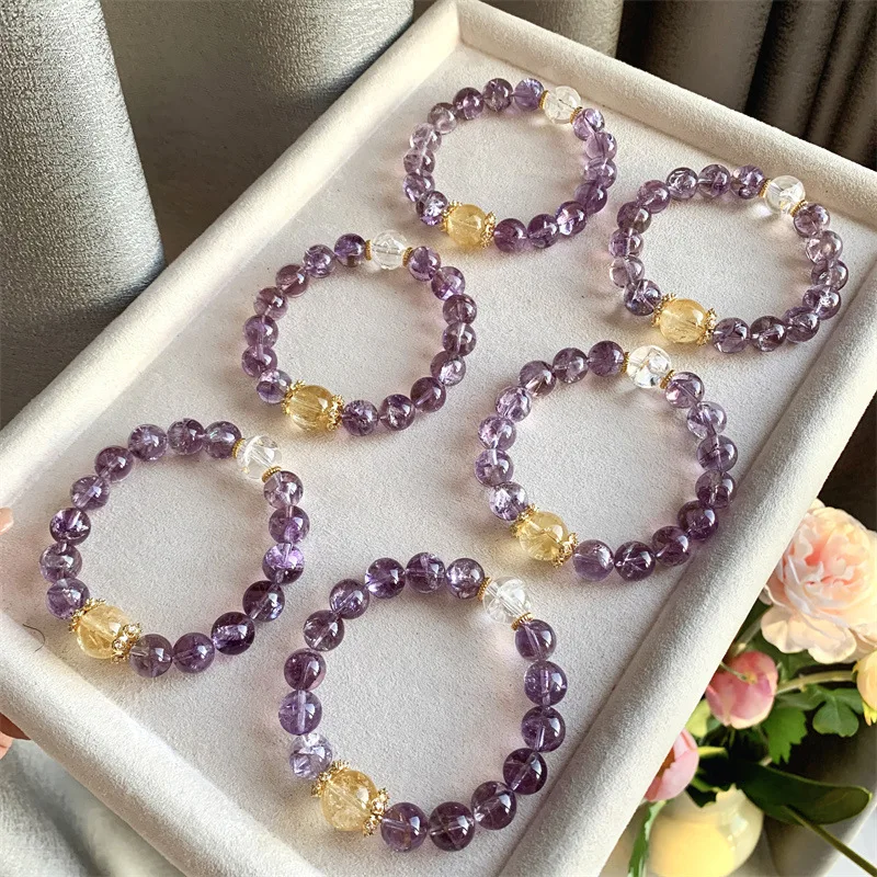 

Natural DIY Amethyst For Men And Women Nine Off Fire Bracelet Ice Sparkling Pieces Purple Ace Crystal Lucky Hand String