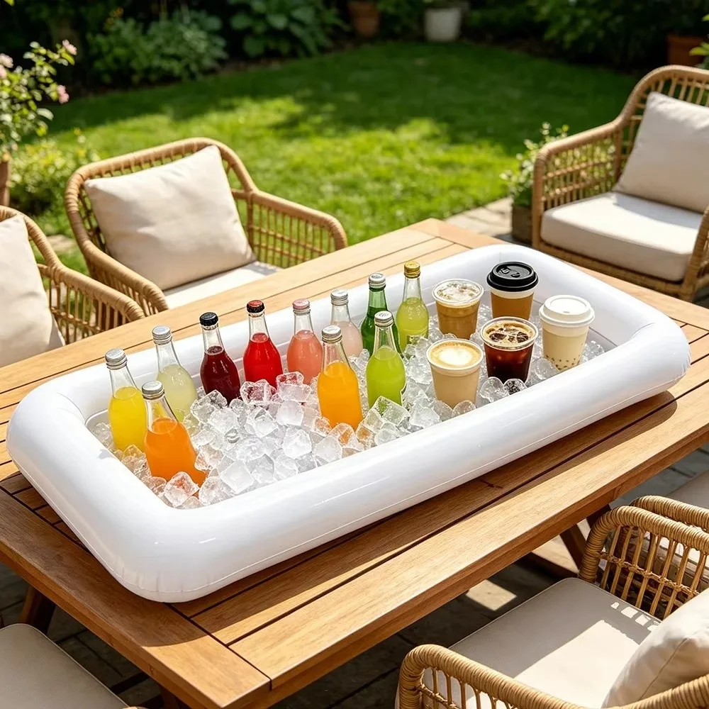 PVC Inflatable Serving Bar Portable Lightweight Inflatable Floating Tray Drink Tray Multi-functional Salad Tray Camping