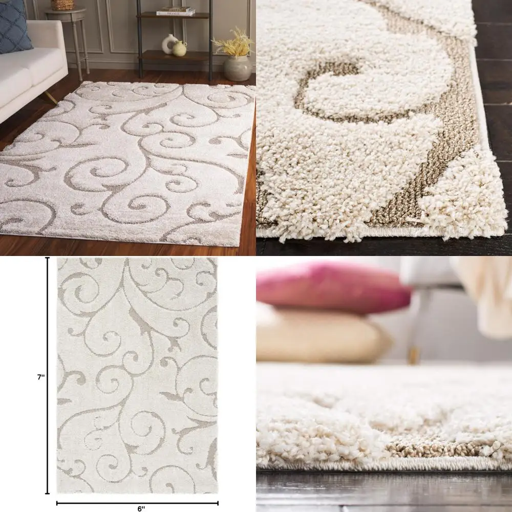

Area Rug - 5'3 x 7'6, Cream and Beige, Scroll Pattern, Low Pile, Easy Maintenance
