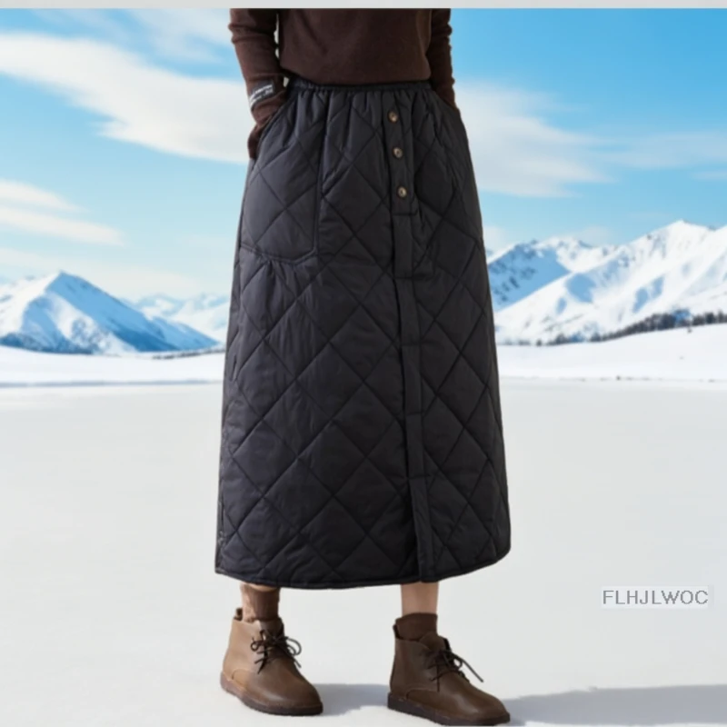Warm Winter Skirts Japanese Mori Girls New Fashion 2026 FLHJLWOC Brand Woman Button Retro Vintage A Line Black Long Thick Skirt