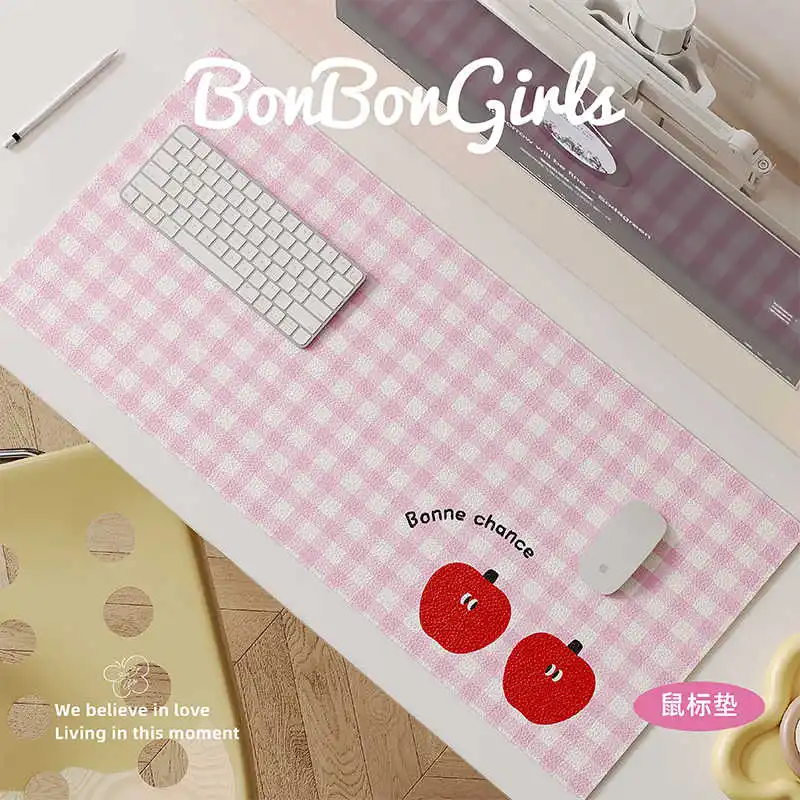 Macaron Check Pattern Girl Large Mouse Pad Leather Waterproof and Oilproof Computer Office Study Table Mat Gaming Keyboard Pad