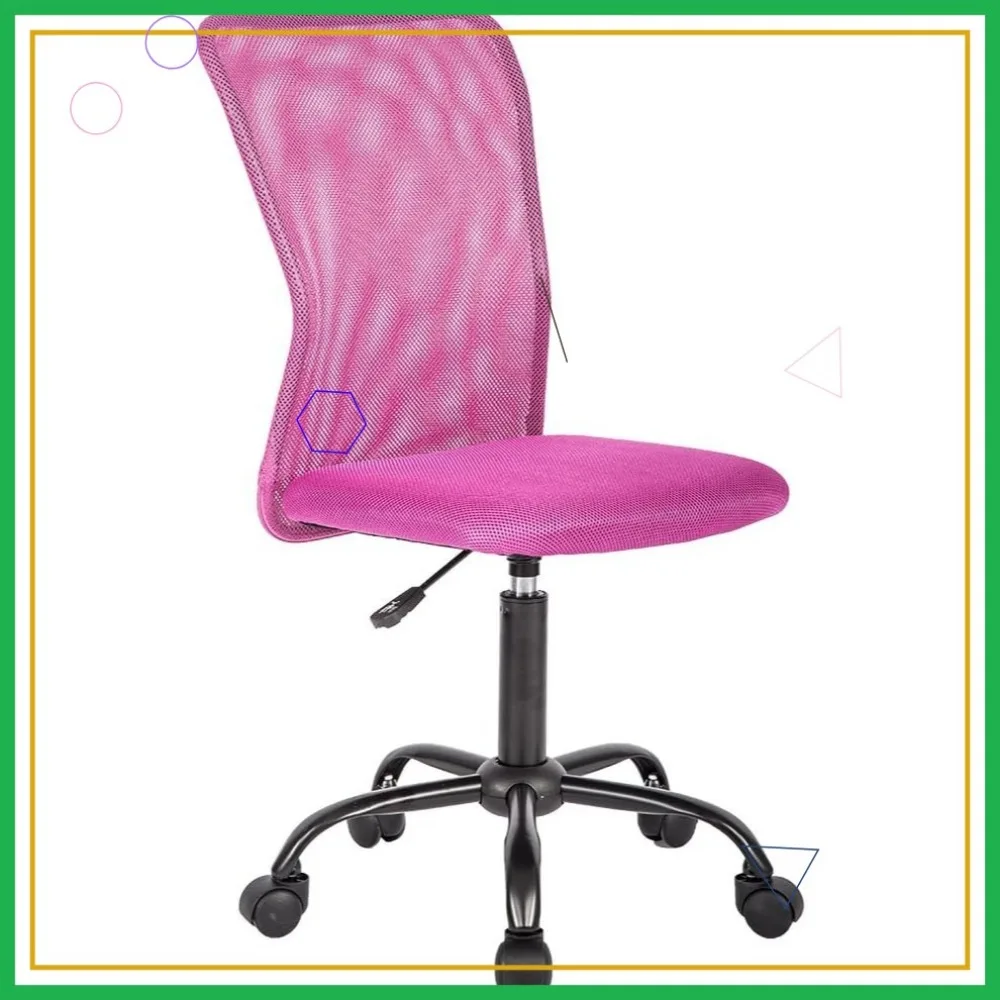 كرسي مكتب شبكي مريح مع دعم قطني، تصميم بدون ذراع، دوار دوار - وردي #1