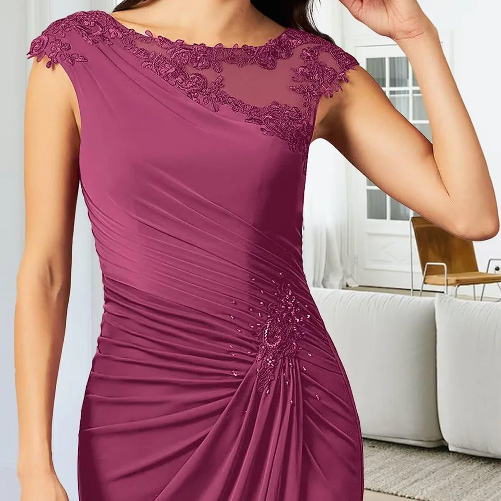 Customized Lace Chiffon Mother of The Bride Dresses for Women  Mother of The Groom Dress Lace Applique Wedding Guest Gowns