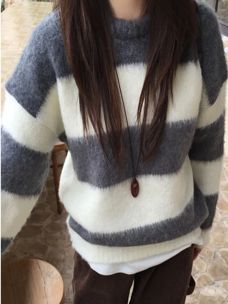 Faionable Lazy Sle Damen-Strickpullover für die Wintersaison, Farbe Blo Design Layering Sensation, einzigartige kleine Ence