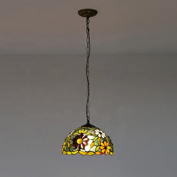 Dome Pendant Lighting 1 Light Colored Cut Glass  Style Flower Patterned Drop Lamp