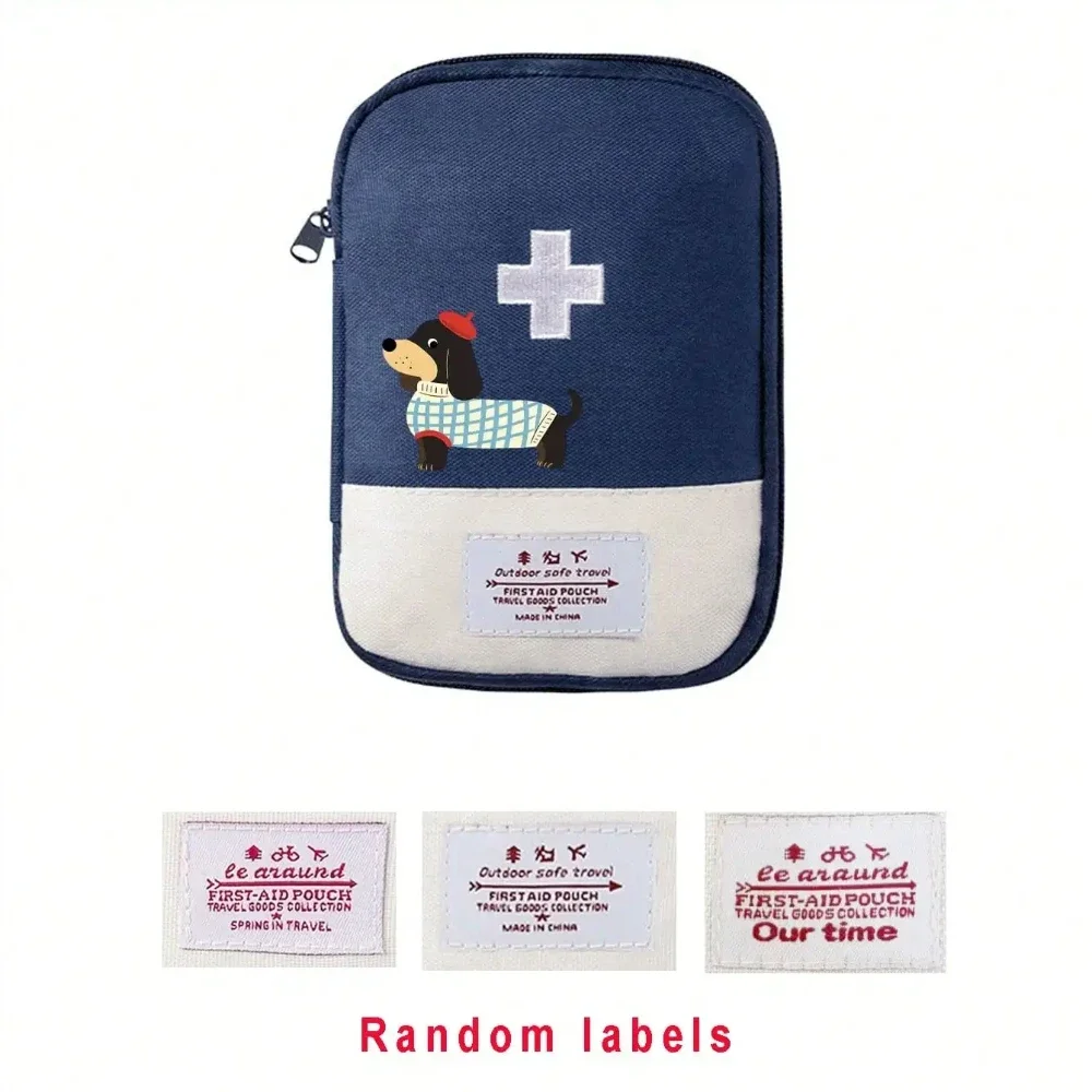 1Pc Cartoon Dachshund Print Compact Travel Medicine Organizer Family Medicine Bag Portable First Aid Kit for Home Business Trips