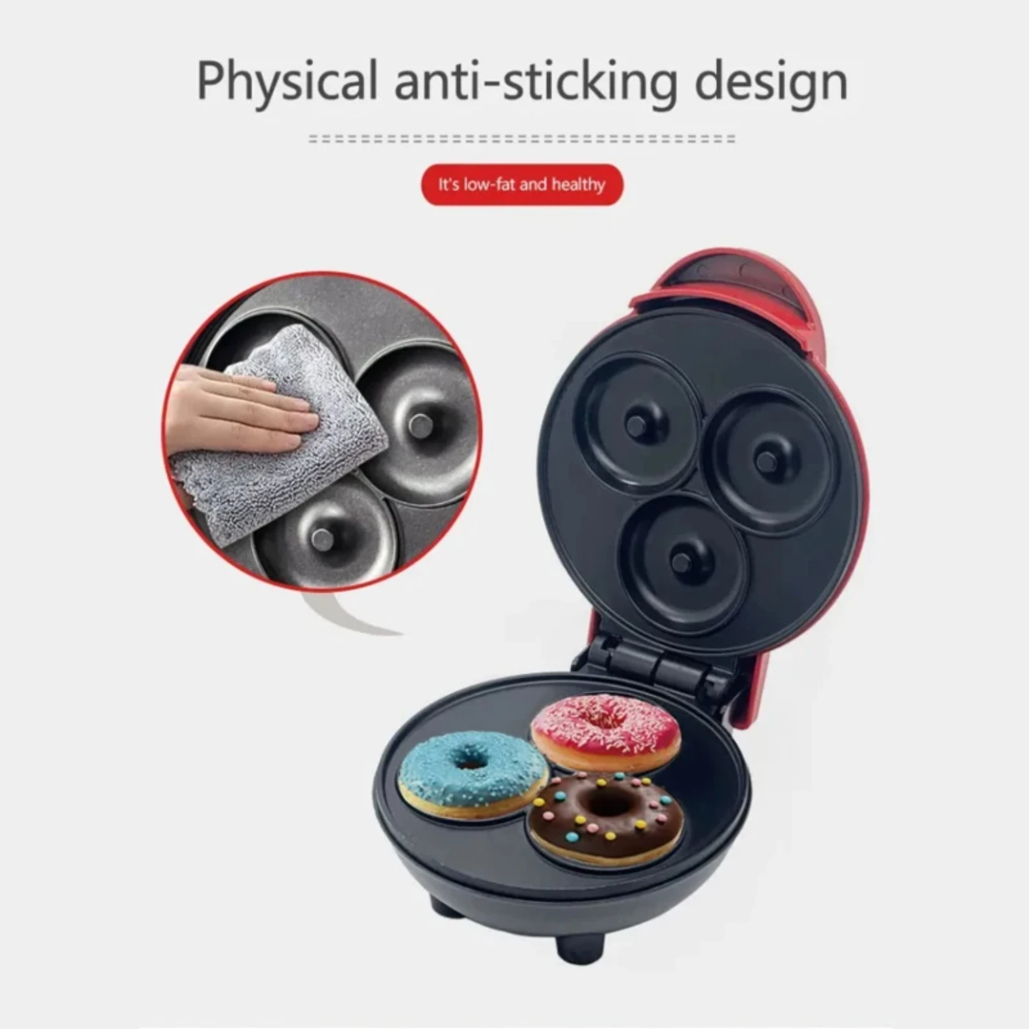 110V 220V Mini Portable 3-hole Donut Machine  Non-stick Breakfast Machine Children's Snack Dessert Machine