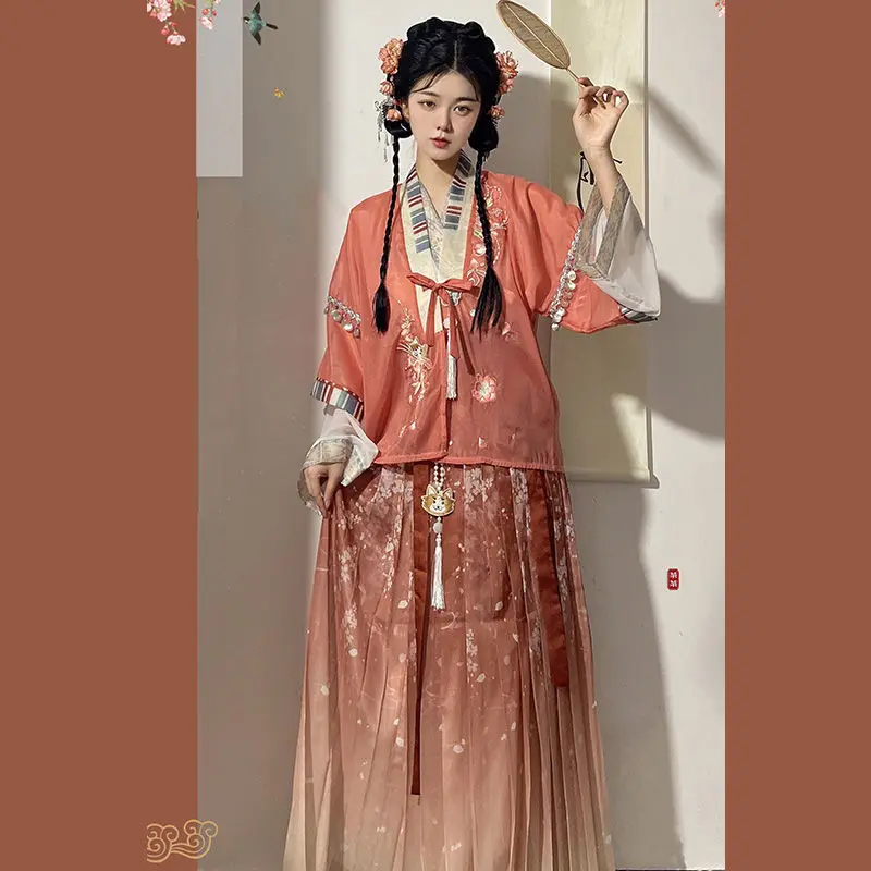 Sukienka Hanfu Vintage Song Dynasty zestaw kobiet elegancki kwiatowy Print Princess Cosplay parkiet suknie kobiece słodka wróżka sukienka