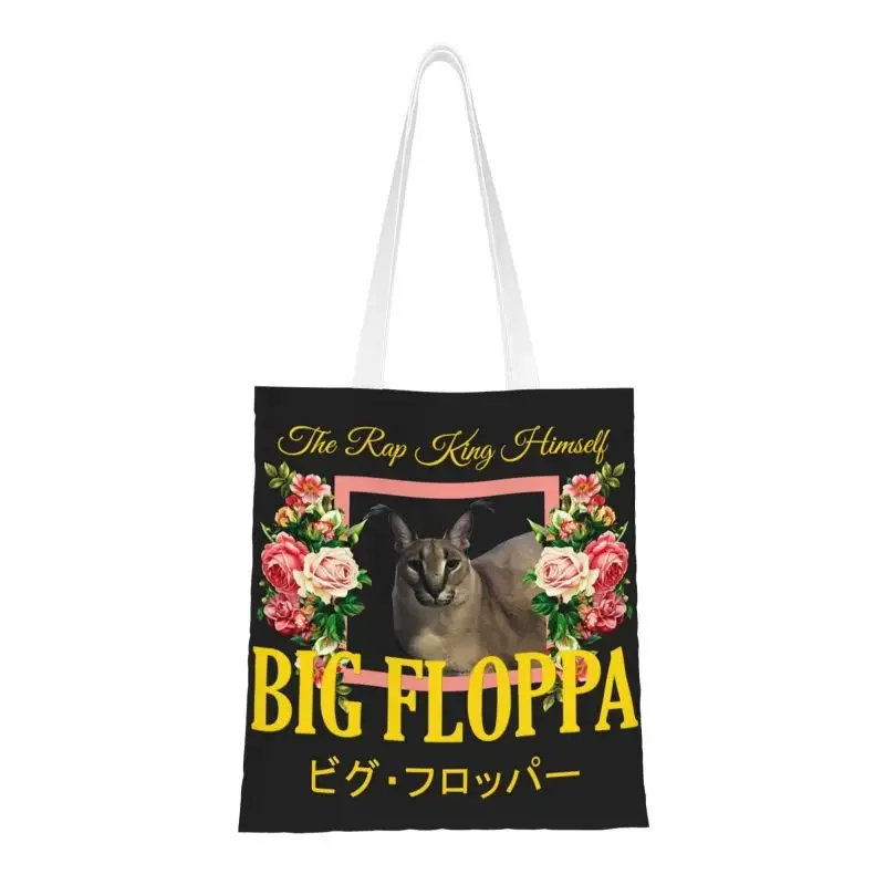 

Big Floppa Floral Aesthetic Grocery Tote Shopping Bag Women Kawaii Cat Canvas Shopper Shoulder Bag Large Capacity Handbags