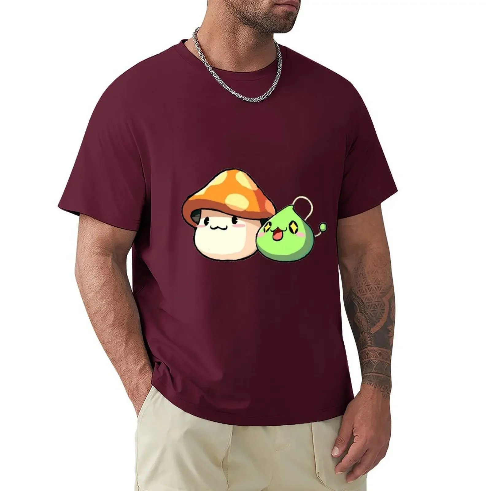 Maplestory mushroom and slime T-shirt oversizeds blanks summer top customs design your own black t-shirts for men 2024 Male