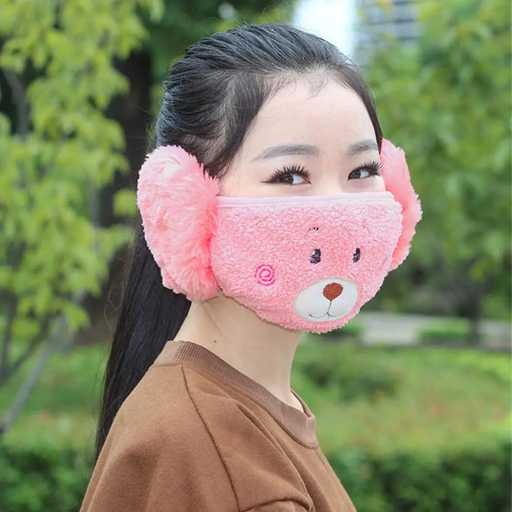 Moda inverno quente 2 em 1 máscara earmuffs engrossar pelúcia à prova de vento boca capa à prova de poeira respirável orelha mais quente feminino