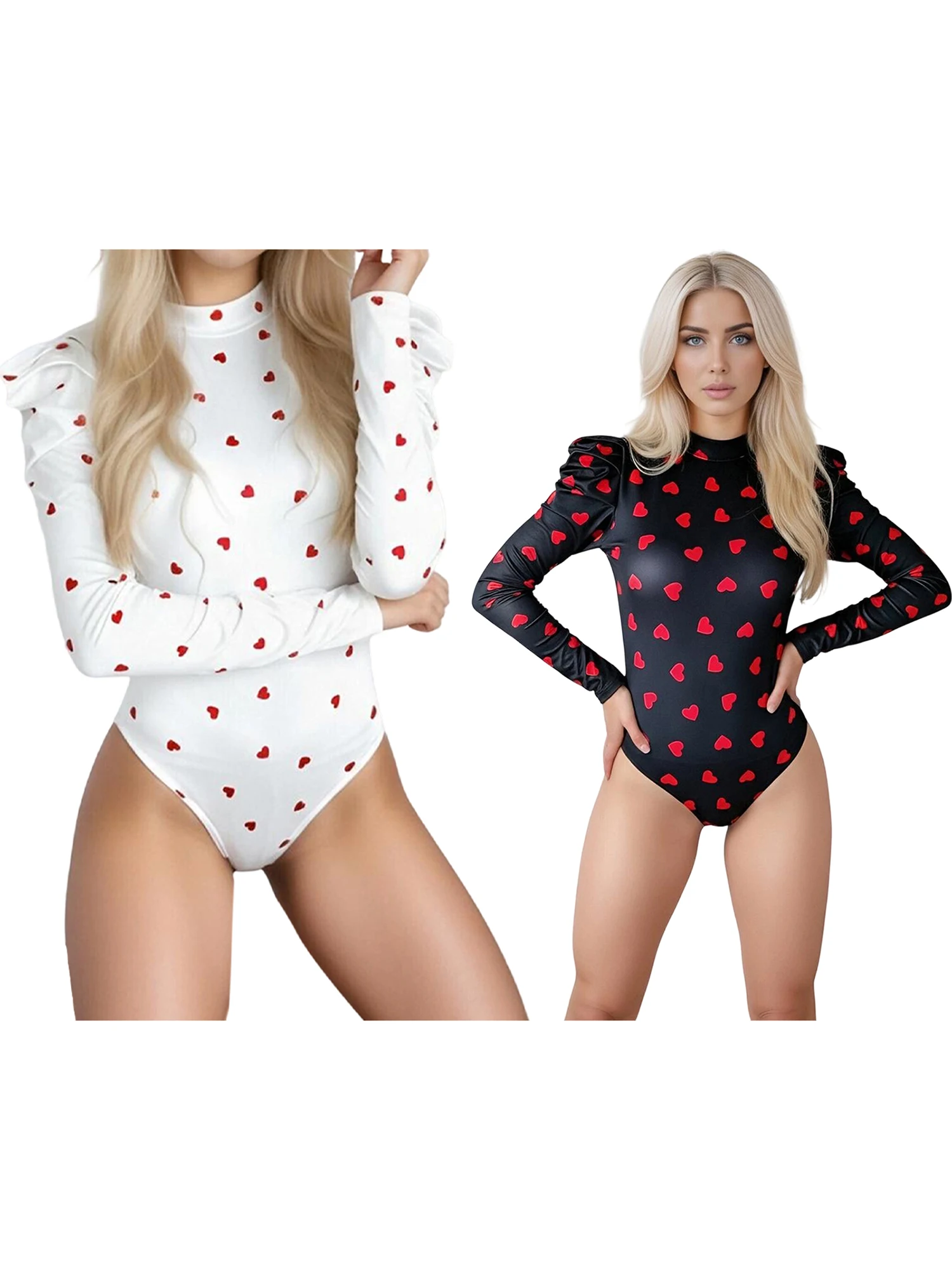 Damskie body z długim rękawem, stylowy nadruk w serca, okrągły dekolt, dopasowany kombinezon na jesień.