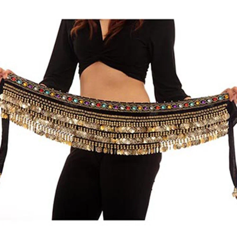 Women Belly Dance Wrap Bellydance Coin Belt Velvet Tribal Dance Costume Danza Del Vientre Belly Dance Hip Scarf