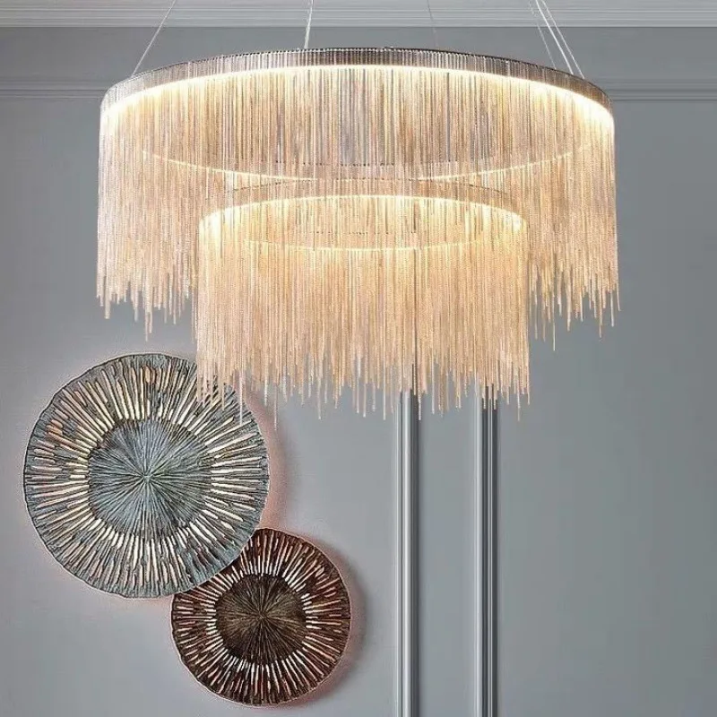 

Postmodern Gold Tassel Led Circular Hanging Chandelier Lighting,lustre Suspension Luminaire Home Decoration For Dining Room