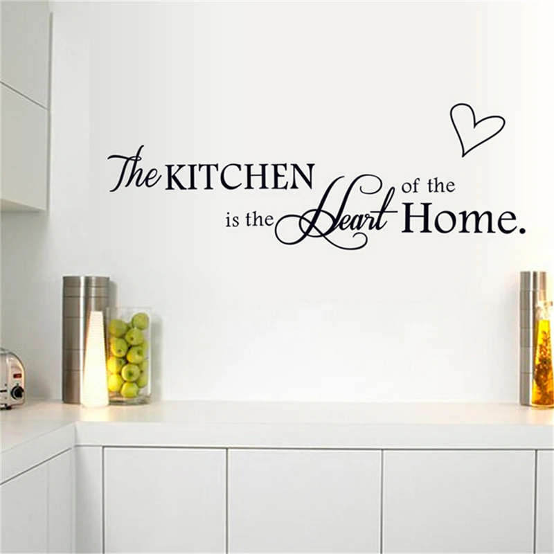 The Kitchen Is The Heart of The Home Wall Sticker Removable DIY Letter Sticker Vinyl Wall Decals Kitchen Accessories Room Decor