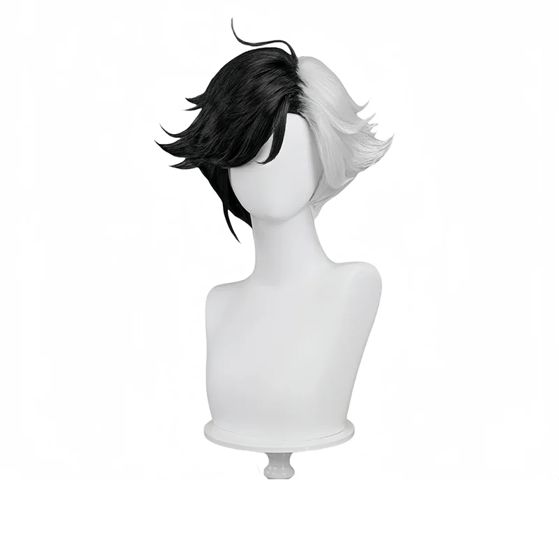 Peluca de Cosplay de Luna Snow para mujer, 30cm, pelo corto blanco y negro, pelucas sintéticas resistentes al calor de Luna Snow, accesorios para disfraz de Halloween
