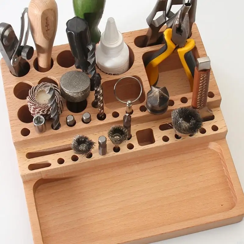 Multifunctional Tool Shelf Portable Beechwood Construction for Efficient Leather Craft Tool Management